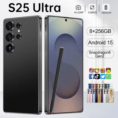 S25 Ultra 5G Unlocked Smartphone 8+256GB Android 15 Phone Dual SIM Mobile Phones