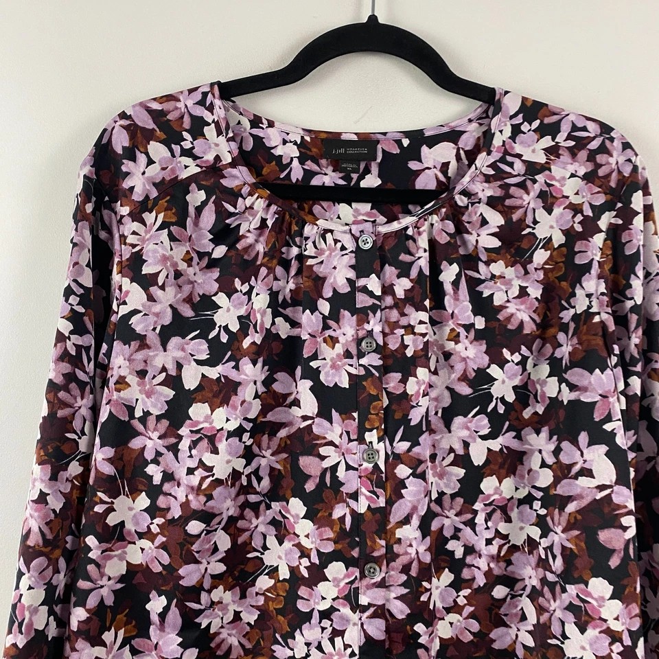 Blusa Camisa Floral Abotonada Colección J.Jill Wearever Talla XL Manga Larga Foto 2 de 4