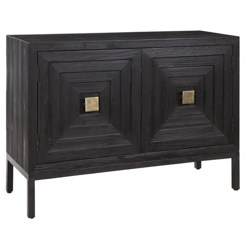 Uttermost Aiken 2-Door Contemporary Iron and Wood Cabinet in Ebony Black - Picture 2 of 12