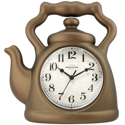 Presentime & Co. 11'' Teapot Clock, Silent Non Ticking, Modern Medium, Brown 