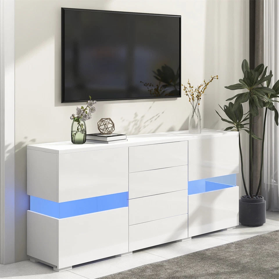 Hochglanz Sideboard mit LED-Leuchten Kommode Schrank Highboard Anrichte Weiß
