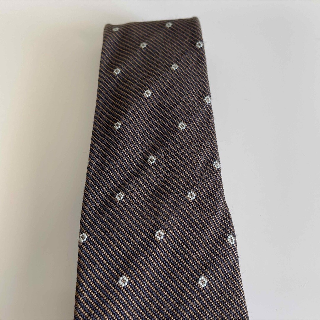 PRADA Mens Necktie Tie Brown White dots 50% SILK 50 WOOL
