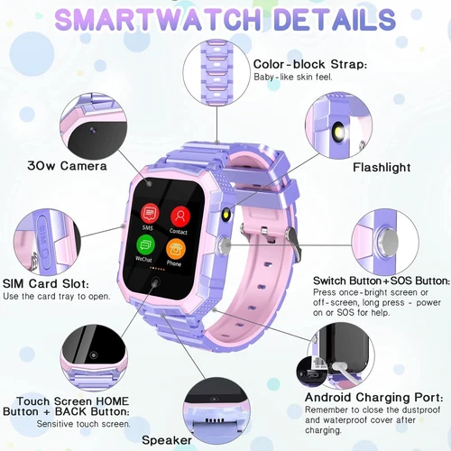 Kids 4G Smart Watchs Camera GSM Tracker SOS LBS Call Phone Game Watches Boy Girl - Bild 69 von 78