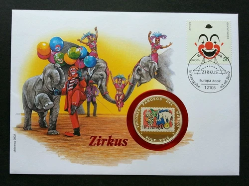 Germany Circus 2002 Clown Elephant Balloon Children FDC (coin cover)