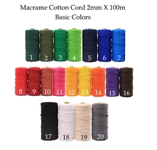 MACRAME COTTON CORD 2mm 100M BASIC  COLORS ARTISAN ROPE