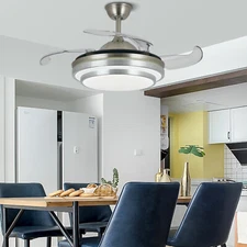 Invisible Ceiling Fan Light 3-Color Chandelier 4 Blade Fanlamp & Remote 42 Inch