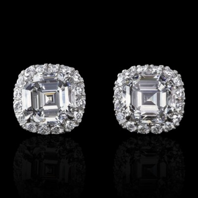 IGI Lab Created Asscher-Schliff 4 kt Diamant Damen Ohrringe 14 K Weißgold Ohr...
