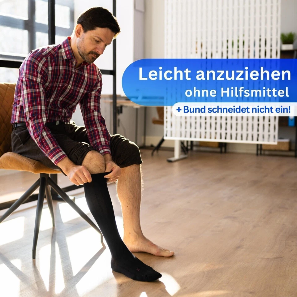 2 Paar Stützstrümpfe (65% Baumwolle) Reise Strümpfe mit Kompression Damen Herren - Bild 3 von 4