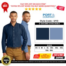 Port  Company SP10 Men's Long Sleeve Button Down Value Denim Pocket Shirt