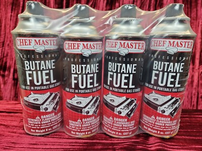 Chef Master 90340 Pack of 4 Butane Fuel Cylinders 8oz Butane new bbq Replacement