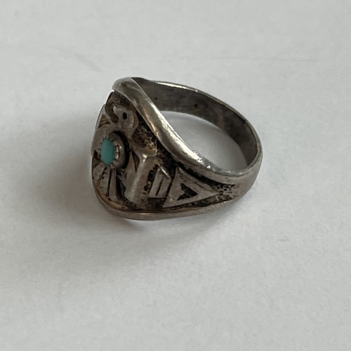 VINTAGE BELL TRADING POST THUNDERBIRD RING SILVER TURQUOISE NAVAJO NATIVE —(i) - Picture 2 of 8