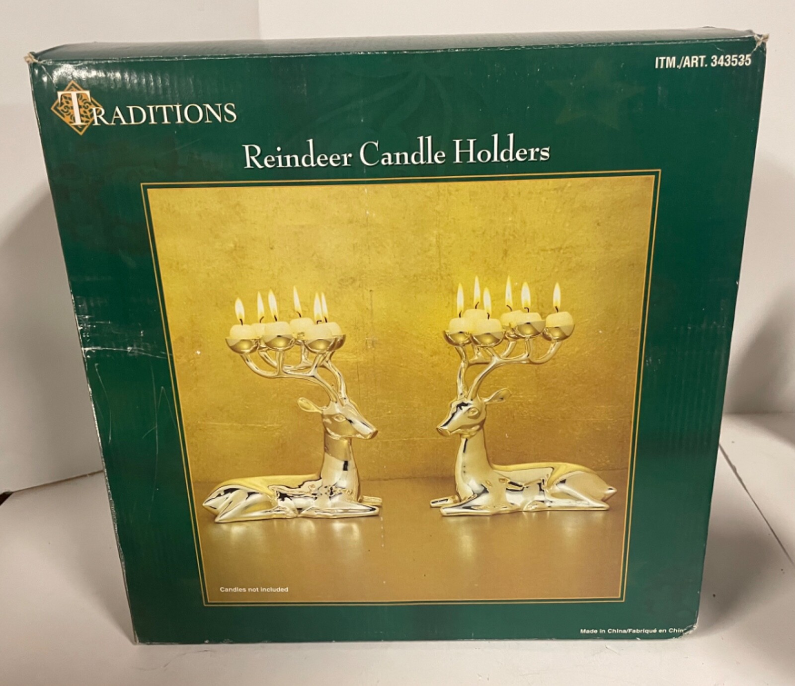 New Traditions Reindeer Candle Holders Brass with Silver Plated Finish Heavy-image