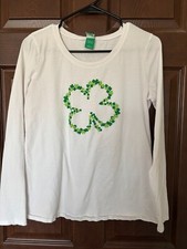 Clover St. Patrick's Day T-shirt Women's White/Green Clover sz L