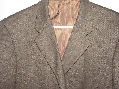 CLUB ROOM MACYS Mens 44 Reg Blazer Sport Coat Wool Cashmere Brown Herringbone
