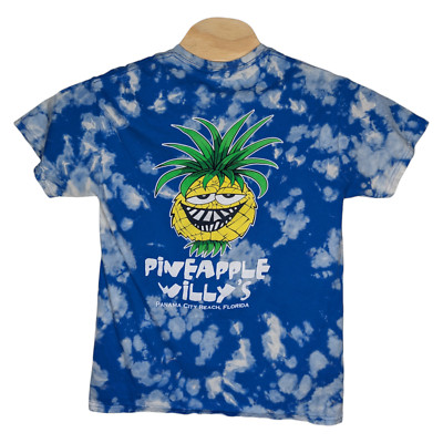 Pineapple Willy's T Shirt Adult Medium Blue Tie Dye Panama City Beach Florida