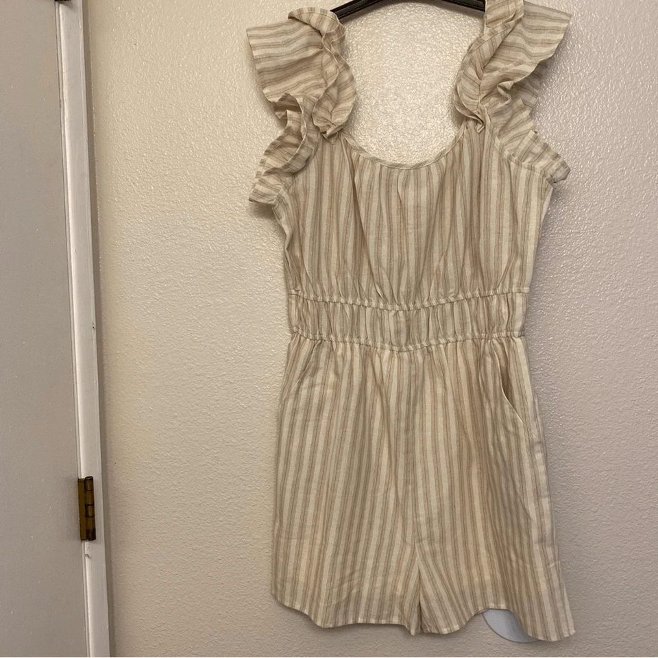 Mono mameluco manga volantes a rayas beige tostado marfil The Post L Foto 3 de 4