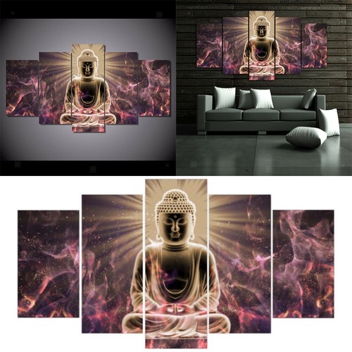 Moderne abstrakte Kunst 5 teiliges Set f??r Wanddekoration mit Buddha Licht - Bild 5 von 12