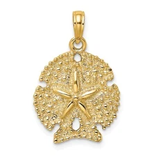 14k Yellow Gold Textured Sand Dollar Charm Pendant 2.47gm L-0.91 Inch