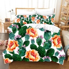 3D Cactus Flowers Green Orange Quilt Cover Set Duvet Cover Bedding Pillowcases