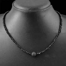 Natural Faceted 3mm Black Spinel Lava Stone Gemstone Round Beads Necklace 18''