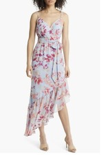 Eliza J Blue Floral Midi Asymmetrical Gown NWT 14
