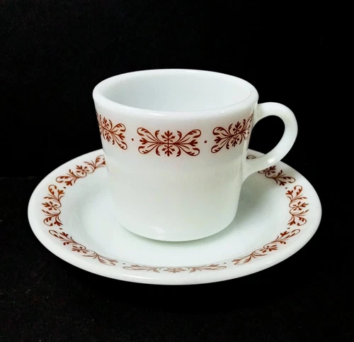 Vintage PYREX Copper Filigree Coffee Cup & Saucer Lot