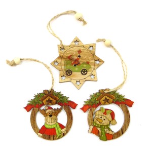 Addobbi Natalizi Legno.Set 3 Addobbi Natalizi Decorazione Albero Natale Legno Renna Babbo Pupazzo Corda Ebay