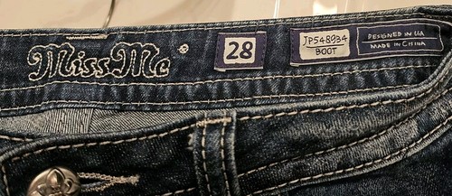 Miss Me Boot Cut Jeans Rhinestone Embellished Flap Pockets Size 28x30 - Picture 4 of 7