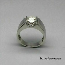 14K White Gold Finish 1.55CT Round Cut Lab-Created Diamond Men's Engagement Ring