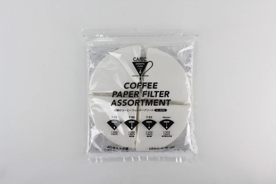 Cafec Kaffeepapier Sortiment 4 Tassen 40 Stück 4 Sorten (T92/T90/T83/ABACA+)