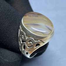 AAA 925 Sterling Silver Men's Ring Natural solainmani sultani agate aqeeq stone