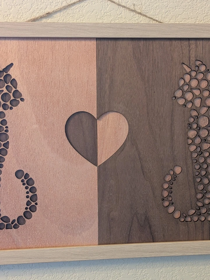 Arte de pared, gatos, día y noche, negro y rojo, arte en madera, 12"x24" Foto 4 de 4