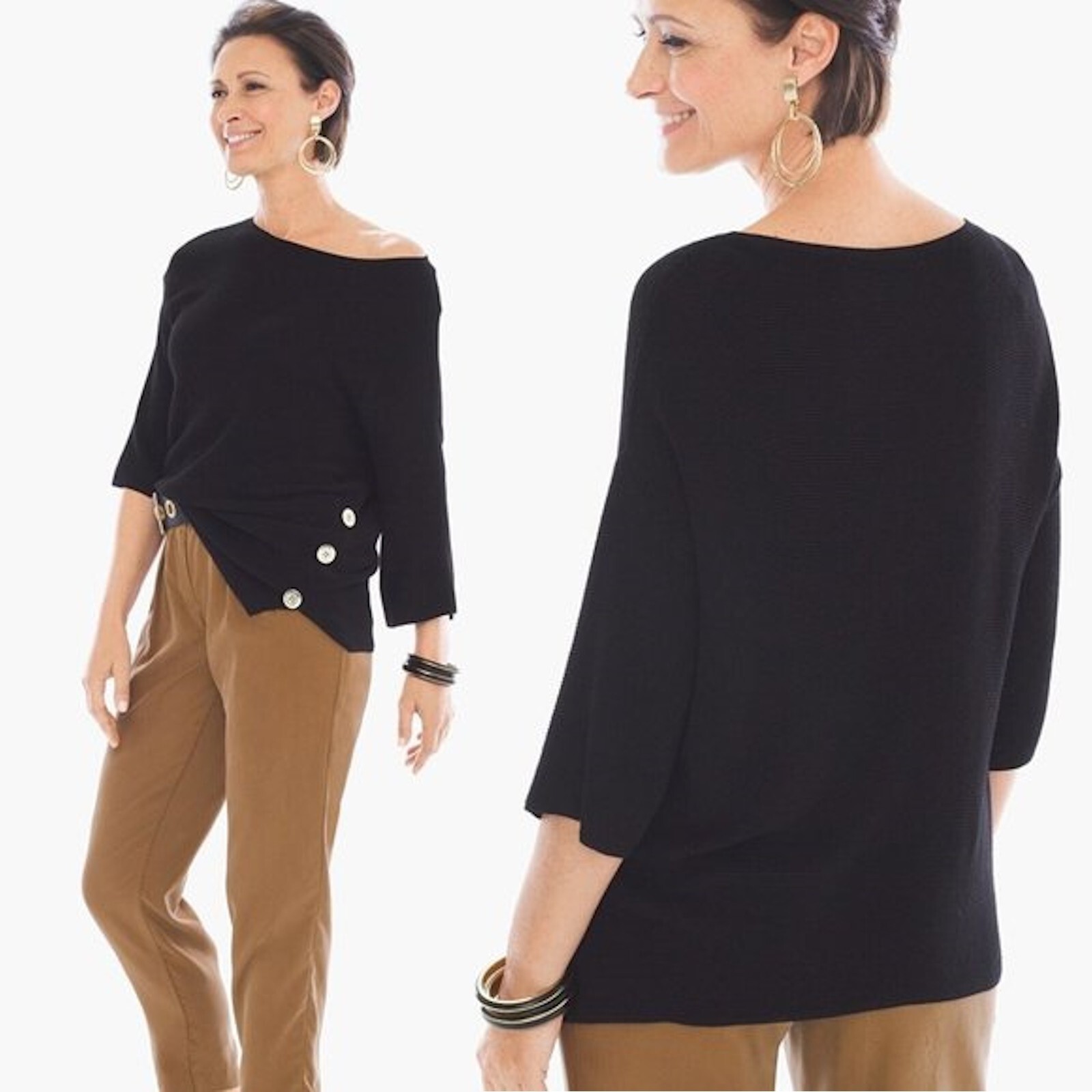 Chico's Side-Button Nicolette Pullover Black Knit… - image 2