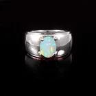 Natural Fire Opal Gemstone With 14K White Gold Plated Silver Ring For Men's #580