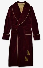 Men's Burgundy Long Robes Luxury Velvet Bathrobe Style Evening Wear Dress F Dinr