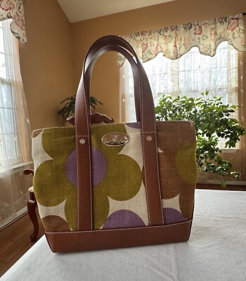 Celine Cowhide Canvas Colorblock Floral Arc de Triomphe Logo Handbag. Multicolor