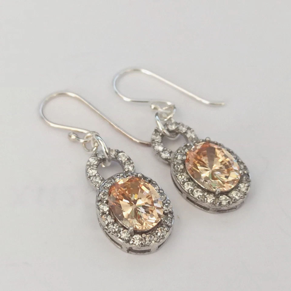 Pendientes Circonitas Melocotón Plata de Ley 925 Ovalados Atemporales Clásicos Elegante Gota Foto 2 de 4