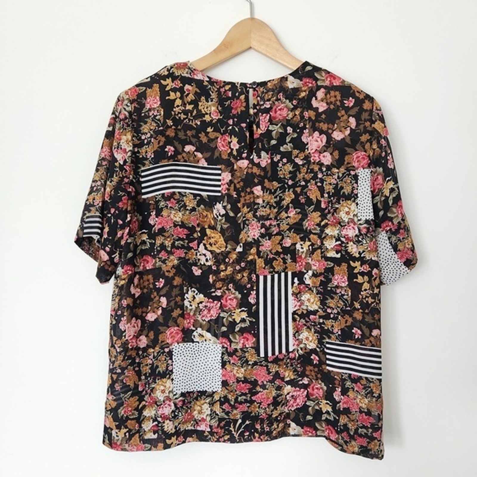 Vintage Notations Patchwork Blouse Medium Black F… - image 2