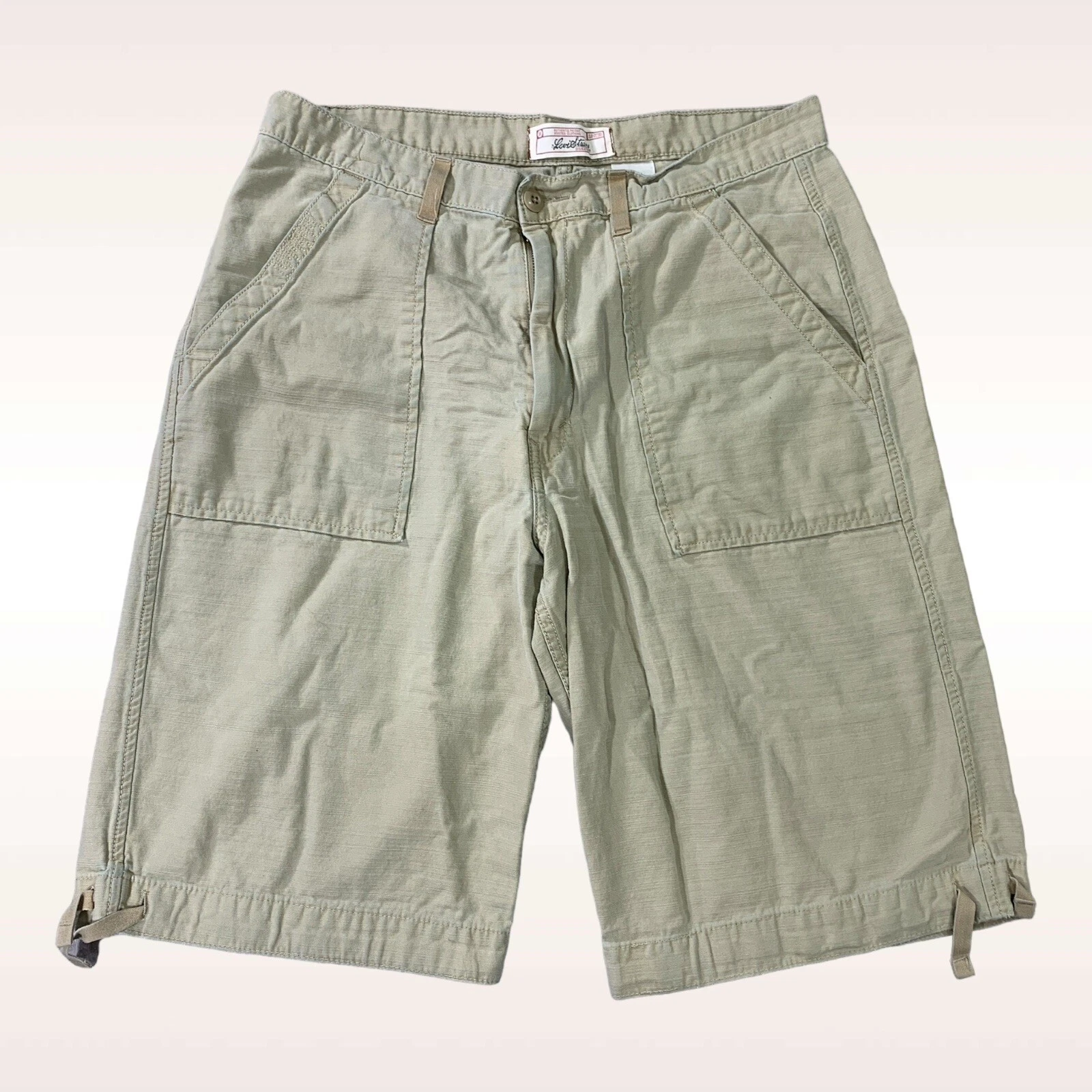 Levi Strauss Shorts Mens 32x12 Beige Utility Patch Pocket Adjustable Leg Y2K