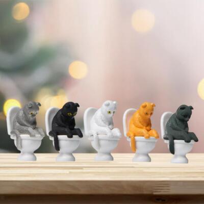 5x Kawaii sitzende Toilette Katze Figuren Tier PVC Modell Statuen Sammlerstücke Geschenke