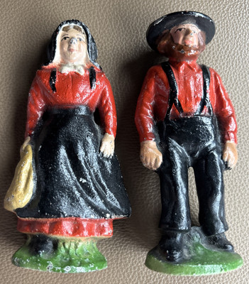 John Wright Cast Iron Amish-PA  Dutch man and woman cake topper or figurine VTG
