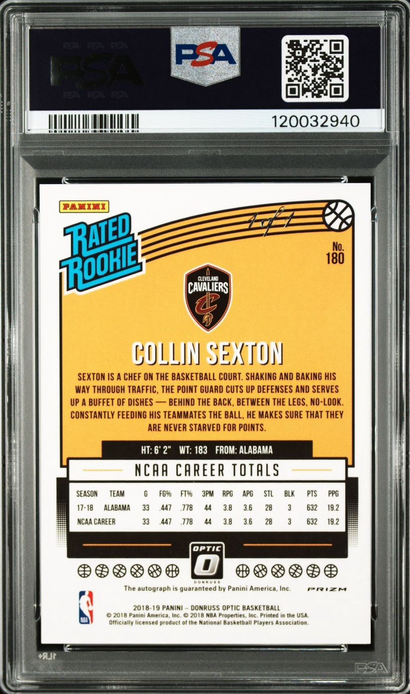 2018-19 Panini Donruss Optic Collin Sexton Auto Black 1/1 RC view 2