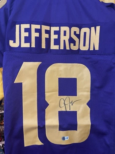 Justin Jefferson Signed Purple Pro-Style Football Jersey Beckett COA Witnessed