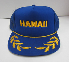 VTG Hawaii Trucker Hat Mesh Snapback Adjustable Blue Gold Leaf Rope