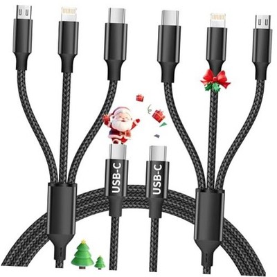 Travel Essentials,Dual Type-C 3 in 1 Multi Charging Cable, 4 FT Universal Black