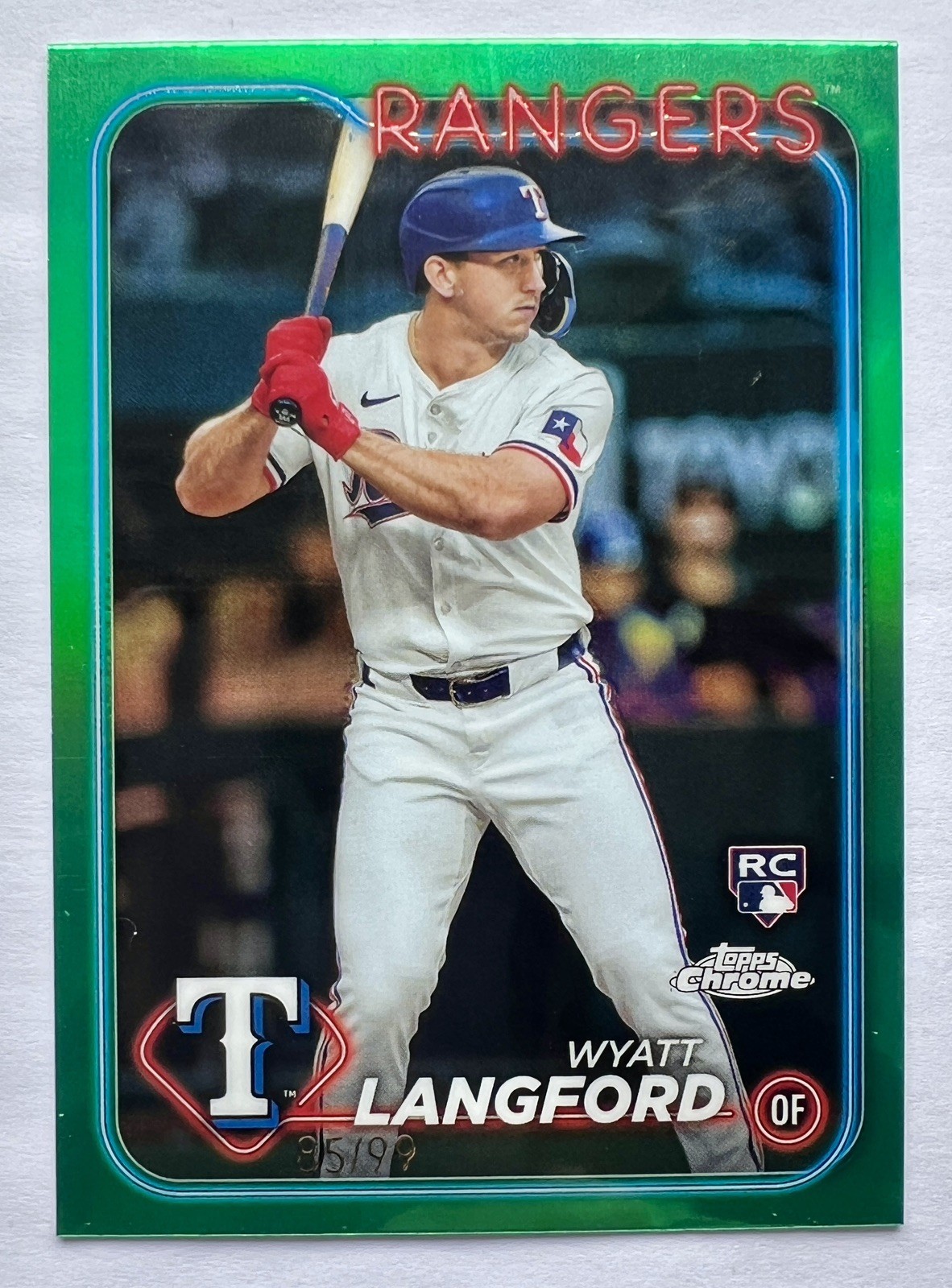2024 Topps Chrome Wyatt Langford Rookie RC Green Refractor /99 Rangers #122  📈