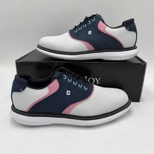 FootJoy Traditions Mens US Size 9.5 Saddle  Golf Shoes White/Blue/Pink 57959 NWB