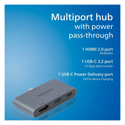 Philips USB-C Hub Multipuerto 4K Adaptador HDMI 100W PD Transferencia Rápida de Datos - Imagen 5 de 8
