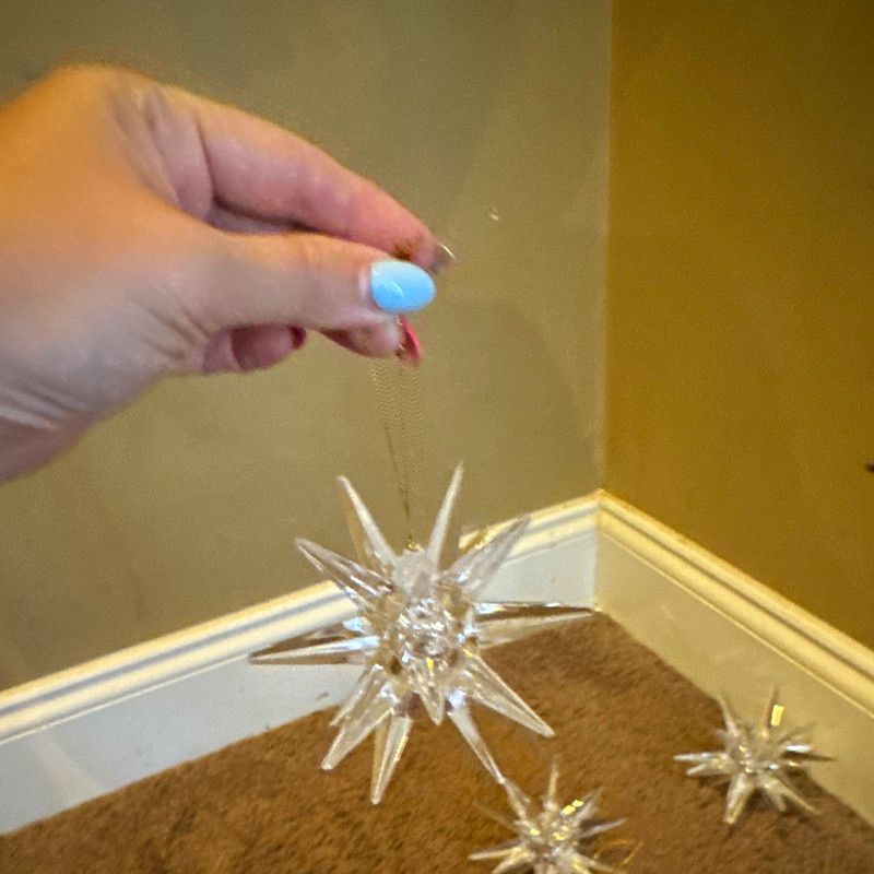 Set of 3 Clear Starburst Star Hanging Plastic Christmas Tree Ornaments