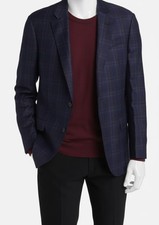 Emporio Armani Mens Blue Wool Plaid Two-Button G-Line Blazer Suit Jacket Size 50